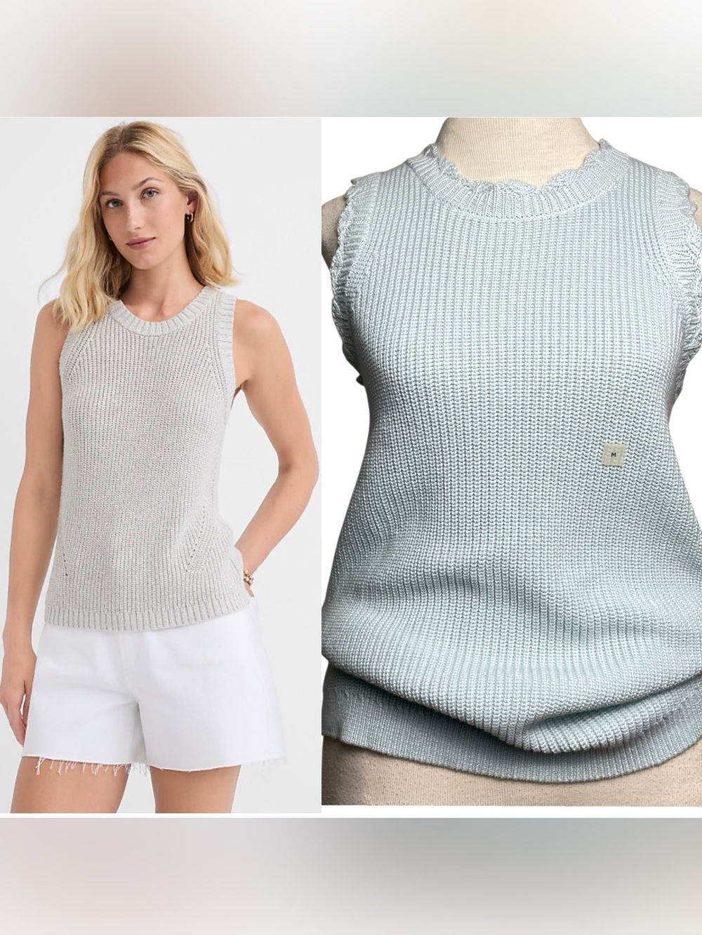 LOFT NWT WMNS Lt Blue Pointelle Knit 100% Cotton Sleeveless Sweater Vest Sz Med